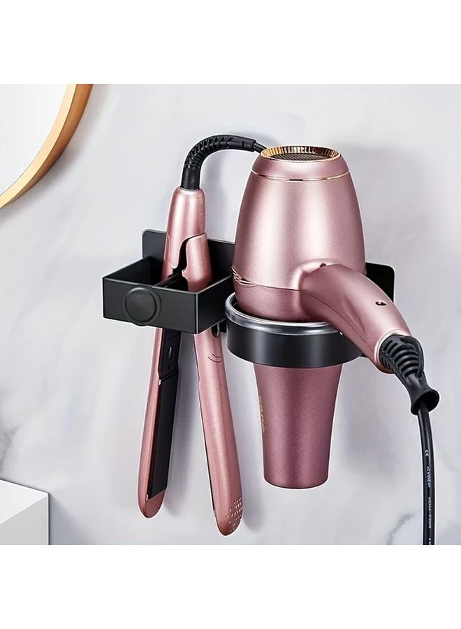 Dark Grey Wall Mounted Hair Dryer Holder With Hooks And Slots - Image 1